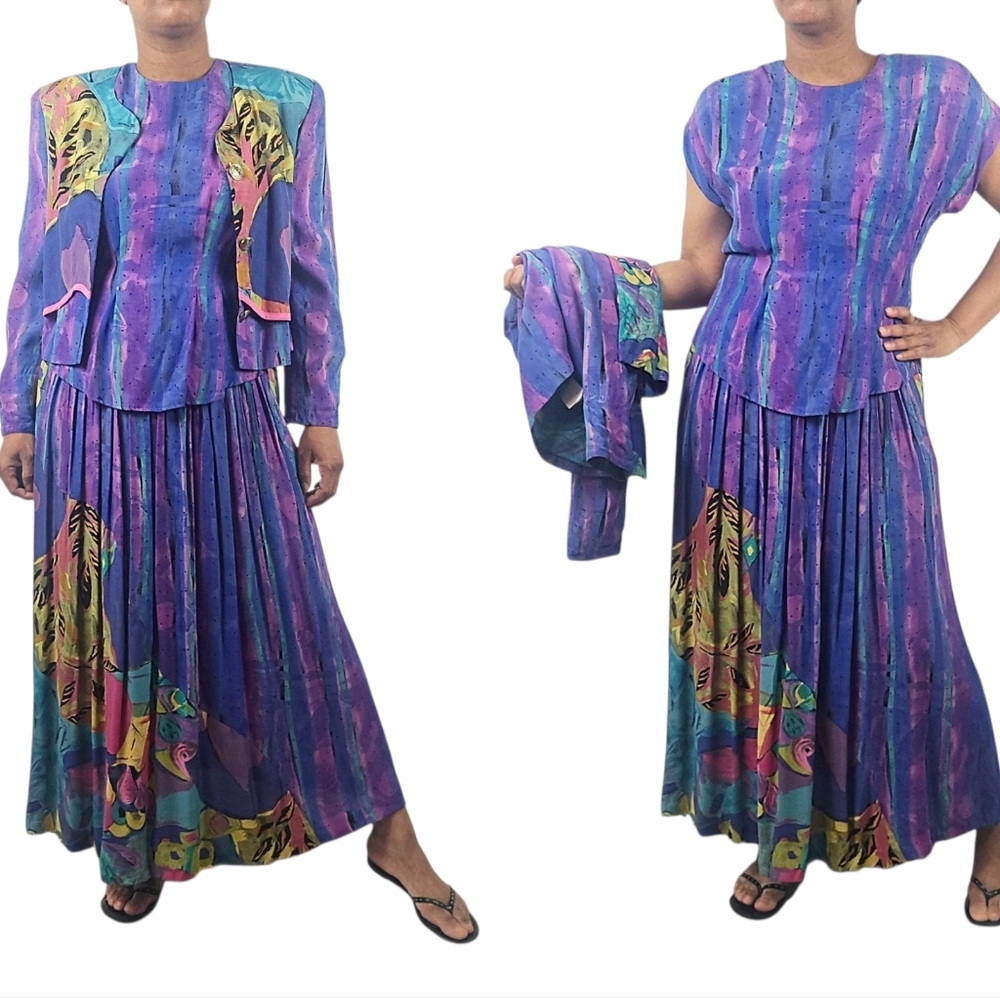 Marsha Branda for Componix Vintage Purple Women's Three Piece Skirt Set
